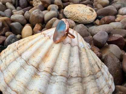 8mm Blue Clear Dyed Sea Glass Copper Dreadlock Ring