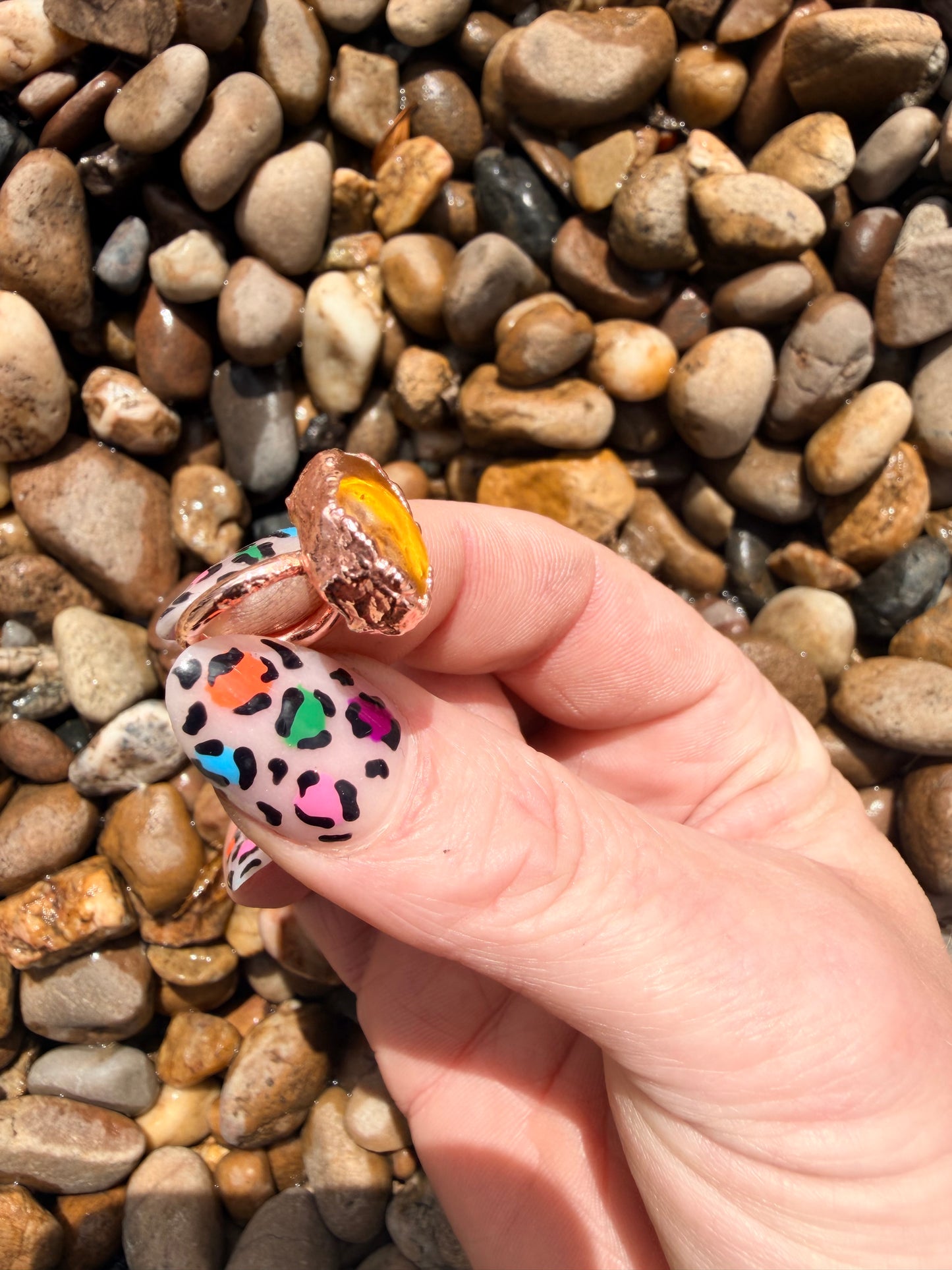 Yellow Sea Glass Copper 8mm Ring