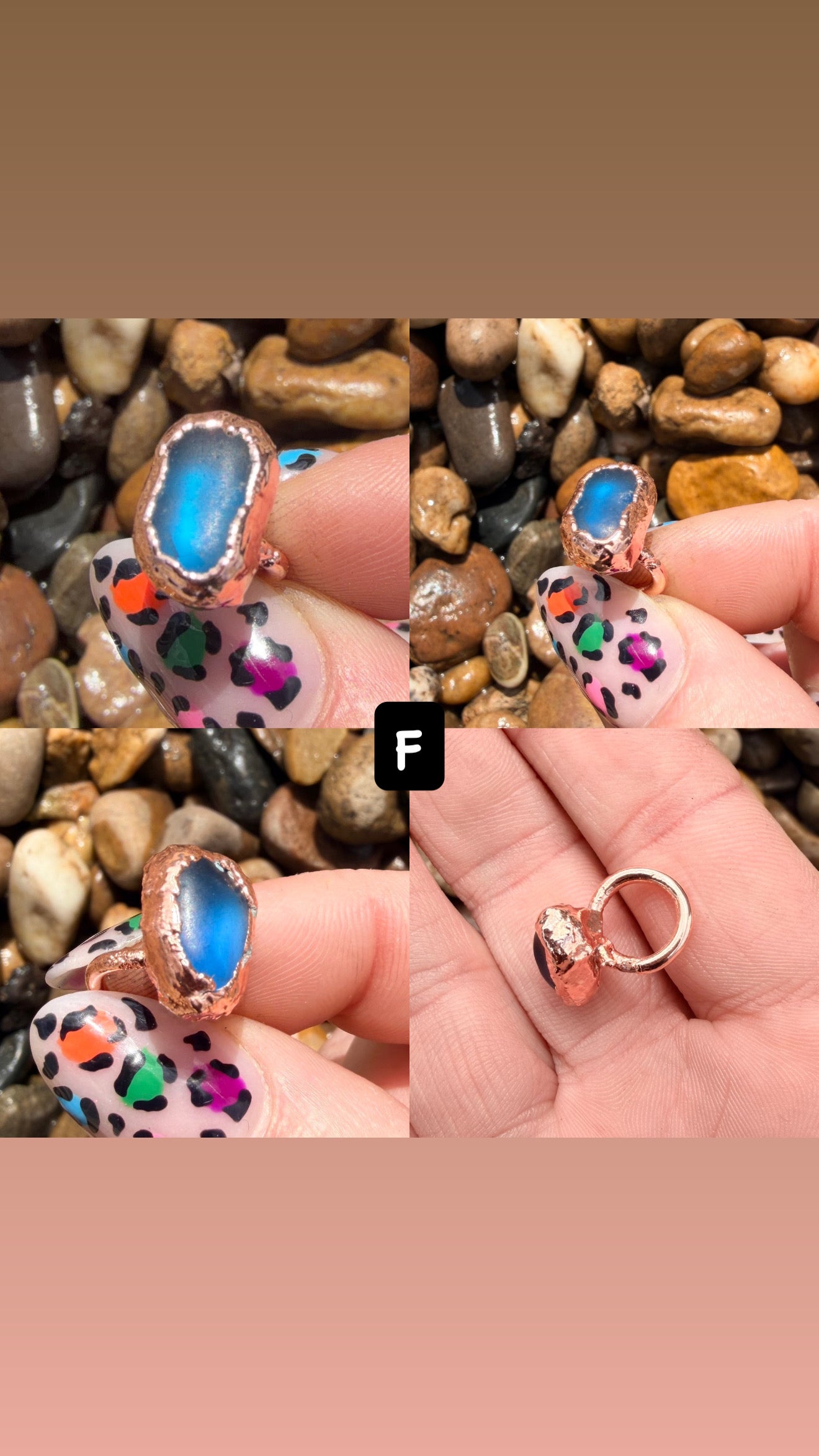 Blue Sea Glass Copper Ring Collection