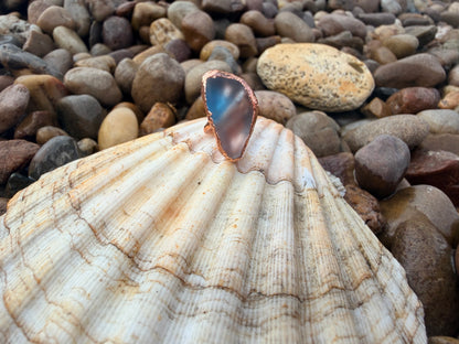 8mm Blue Clear Dyed Sea Glass Copper Dreadlock Ring