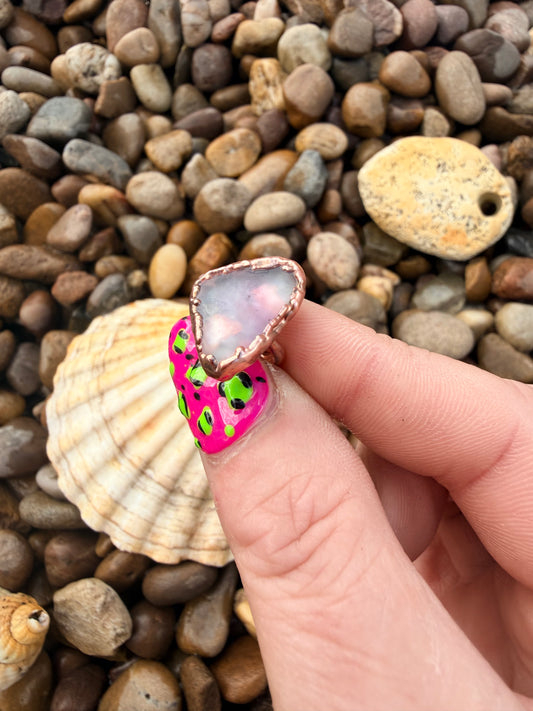 6mm Purple Hue Dyed Sea Glass Copper Dreadlock Ring