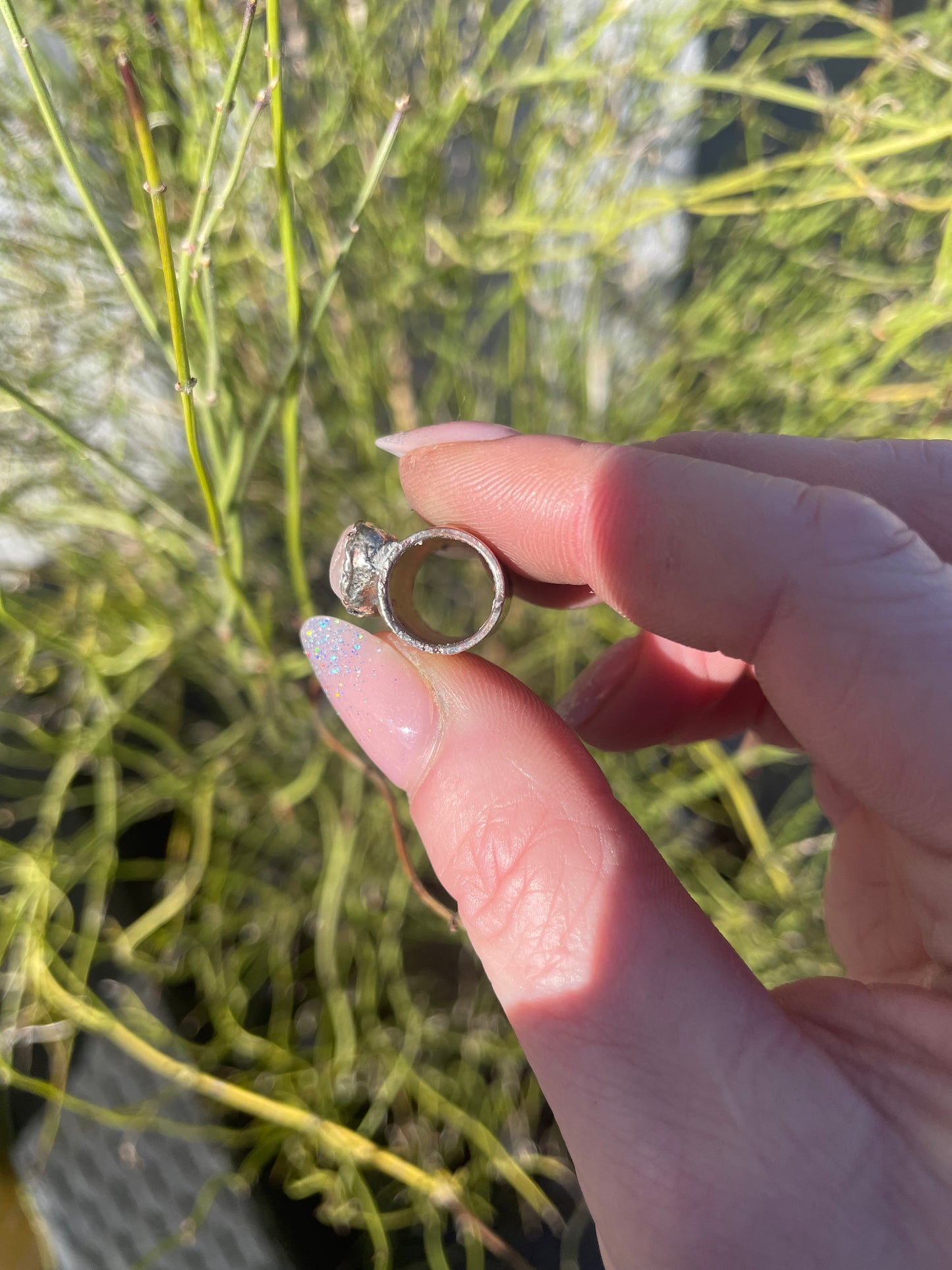 Silver Plated oval Rose Quartz Bead