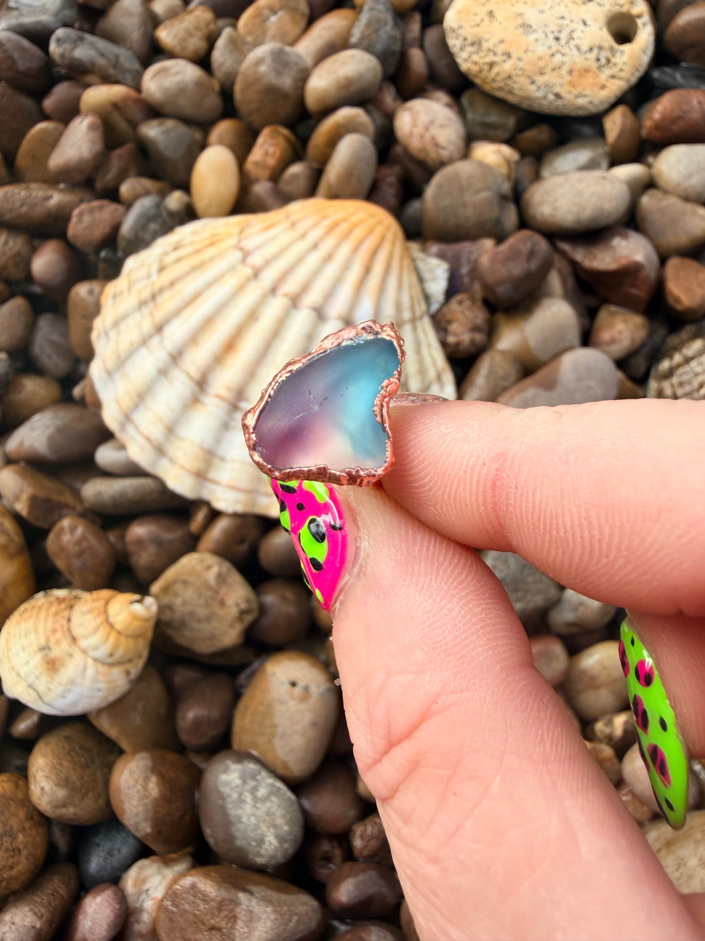 8mm Blue Purple Sea Glass Dreadlock Ring
