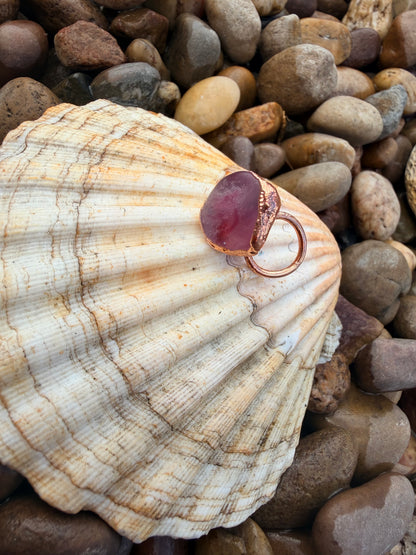 8mm Pink Sea Glass Dreadlock Ring