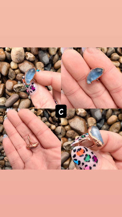 Blue Sea Glass Copper Ring Collection