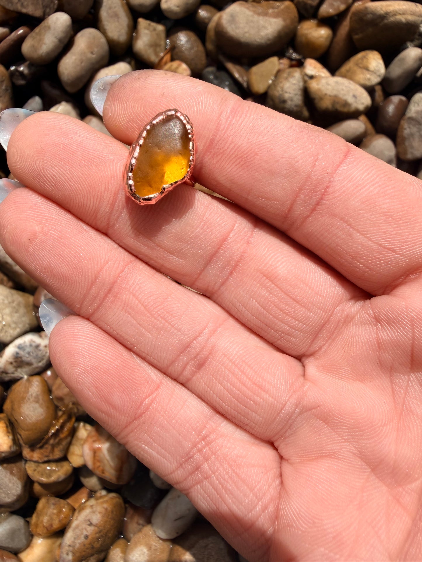 Yellow Sea Glass Copper 8mm Ring