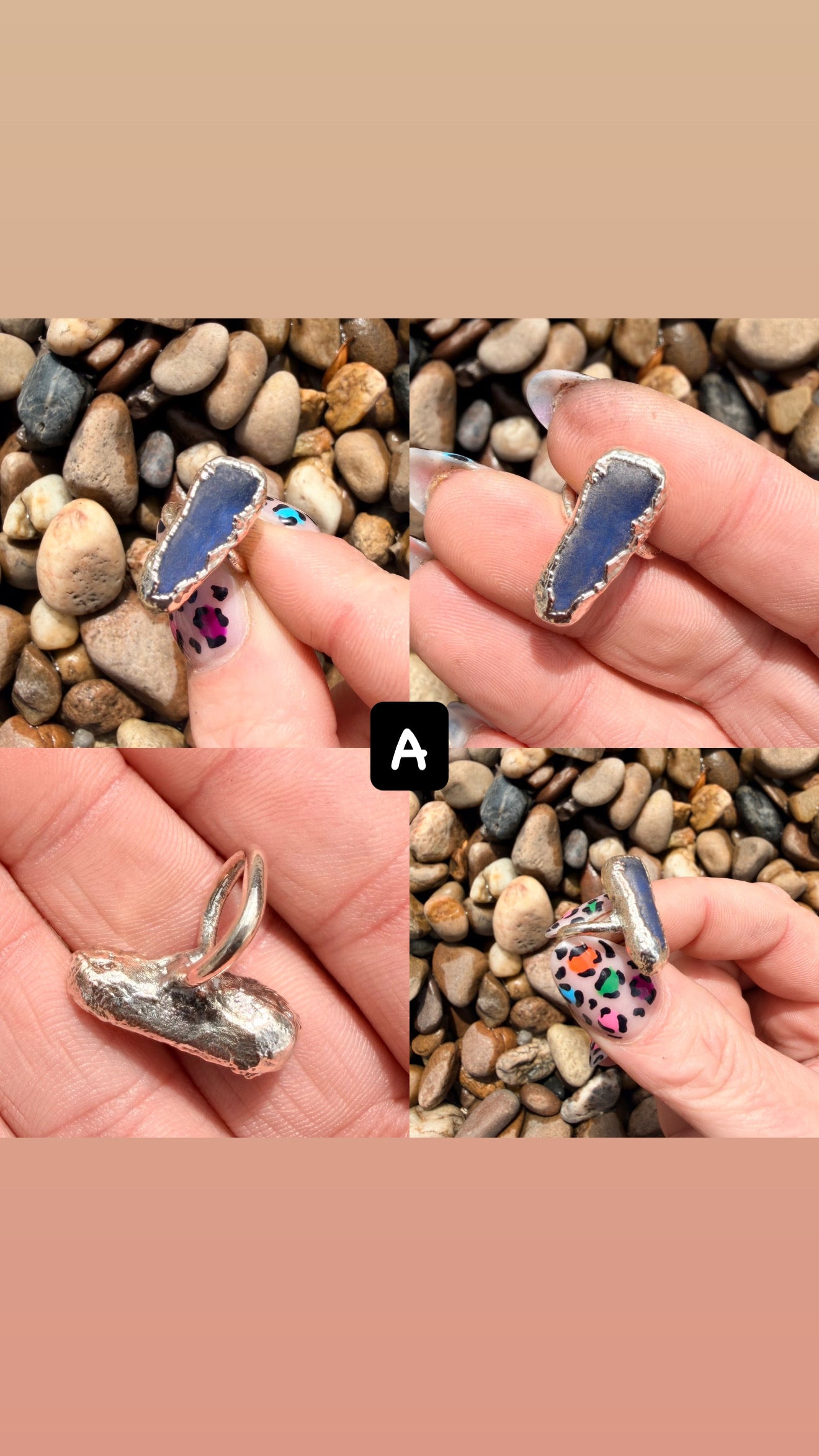 Blue Sea Glass Copper Ring Collection