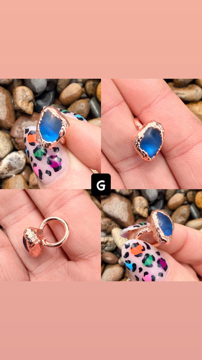 Blue Sea Glass Copper Ring Collection