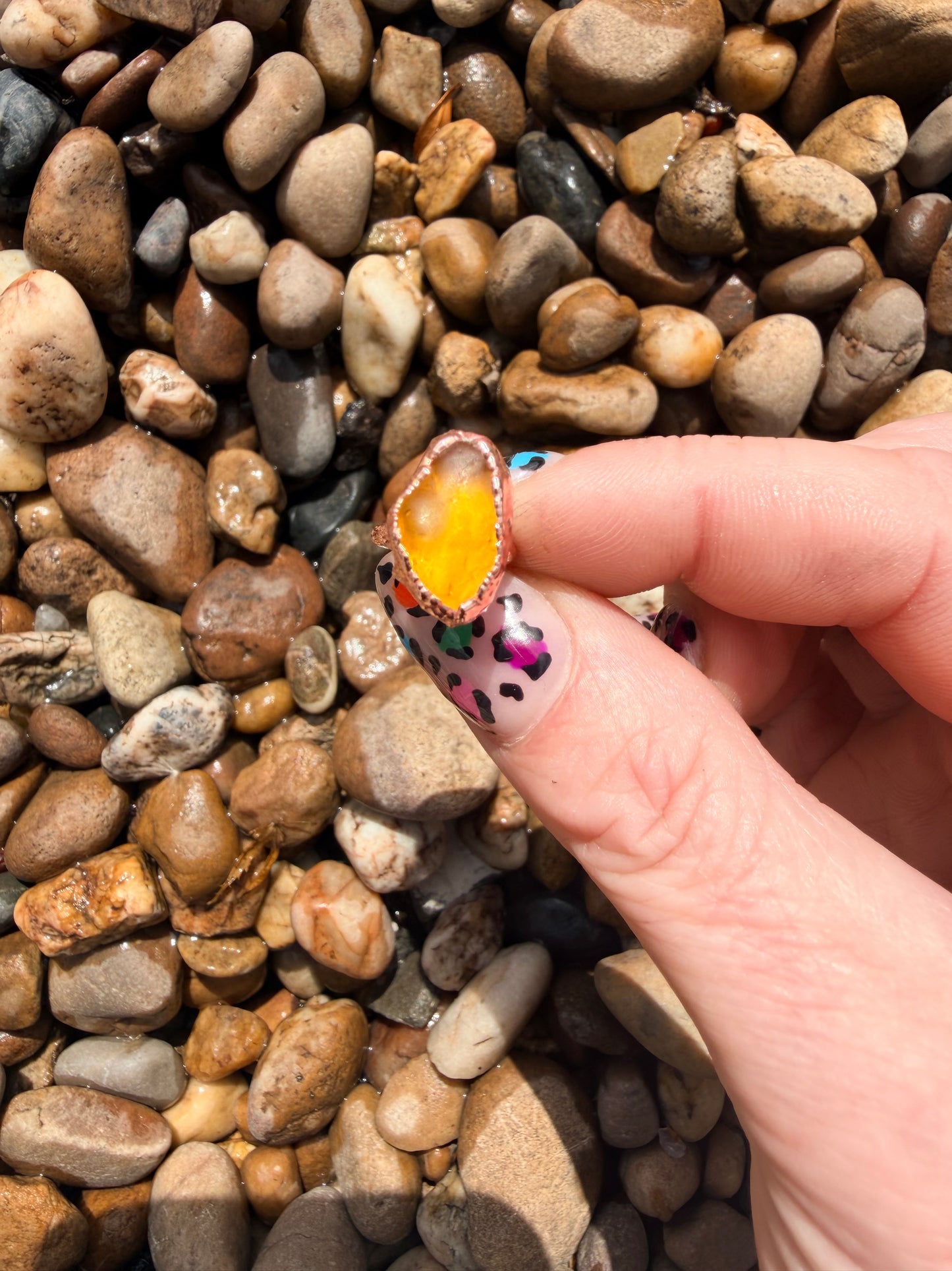Yellow Sea Glass Copper 8mm Ring