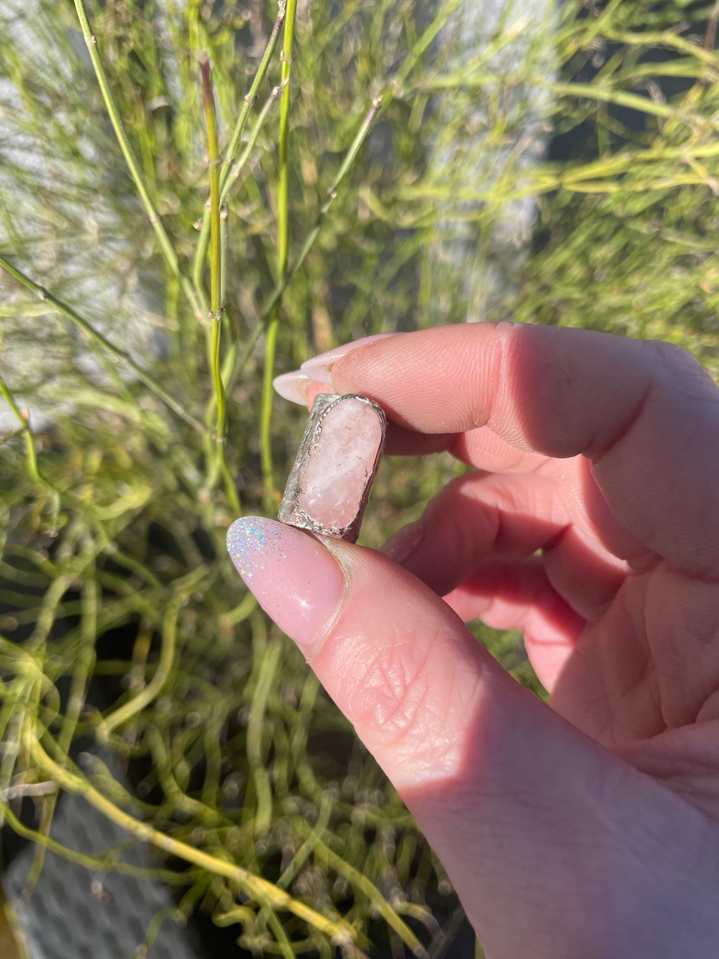 Silver Plated oval Rose Quartz Bead