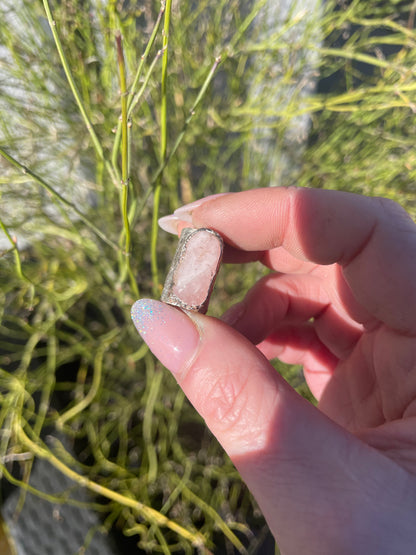 Silver Plated oval Rose Quartz Bead