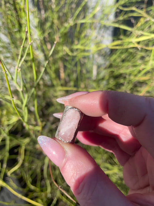 Silver Plated oval Rose Quartz Bead
